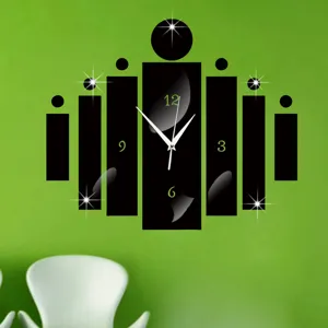 Close-up detail of the 3D acrylic DIY wall clock face showing green numbers and hands.