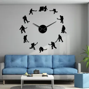 Modern DIY Hockey Wall Clock Large Acrylic Mirror Clocks for Living Room Home Decor Design