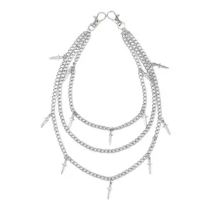Punk gothic multi-layer metal chain pants waist chain with dagger pendants main view flat lay