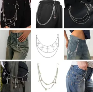 Punk Gothic Multi-Layer Cross Pendant Pants Chain Metal Waist Chain Streetwear Jeans Accessories For Men And Women