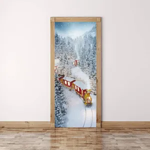 Christmas 3D door sticker winter train wallpaper waterproof removable mural for living room
