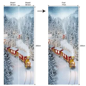 Christmas 3D door sticker detail, two split sheets showing assembly and dimensions for easy DIY.