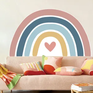 Boho rainbow wall sticker detail view, showing large decorative decal in room setting.