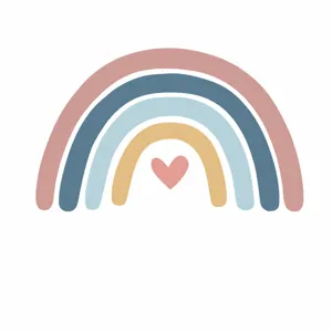 Boho rainbow wall sticker size chart showing multiple dimensions S, M, L, XL for room decor.