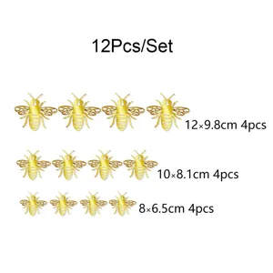 3D Hollow Metallic Bee Wall Stickers 12Pcs Set for Home Wedding Party Wall Decoration