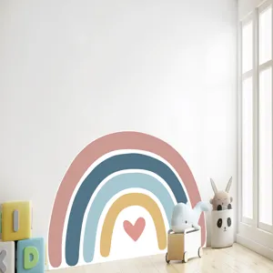 Boho rainbow wall sticker with heart design for kids room background wall decoration.