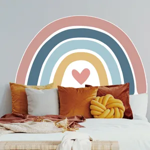Boho rainbow wall sticker with heart pattern, large size wall decor decal for bedroom.