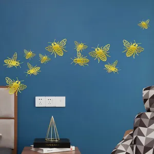 3D gold hollow bee wall stickers home decor set, reusable metallic bee decals for party.