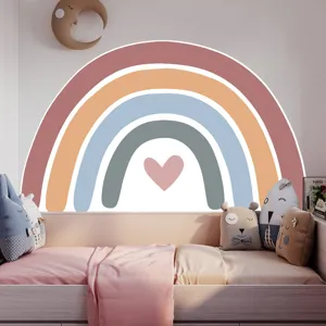 Boho rainbow wall sticker for kids room large watercolor wall decor bedroom background decal.