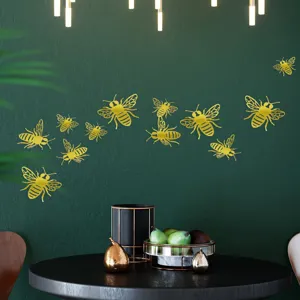3D hollow golden bee wall stickers, 12 pack simulated insects for home party decor.