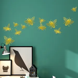 3D hollow gold bee wall stickers set for home decor, wedding party and wall art decoration.