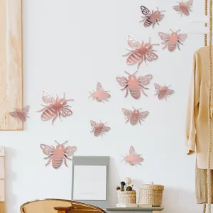 3D hollow bee wall stickers rose gold metal effect home decor party wall art detail view