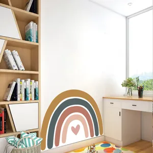 Boho rainbow wall sticker detail showcasing warm bohemian colors and a cute heart element for decor.