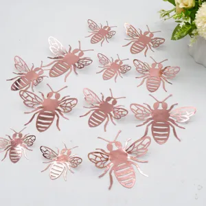12pcs 3D hollow rose gold bee wall stickers, simulation bees for party and home decor.