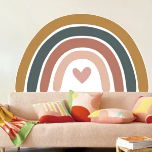 Bohemian rainbow wall sticker detail view, large size boho wall decor for living room bedroom.