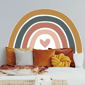 Boho rainbow wall sticker detail view, featuring large decorative arch art for cozy bedroom decor.