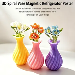3D σπειροειδές βάζο μαγνητική αφίσα ψυγείου με τεχνητά λουλούδια για διακόσμηση.
