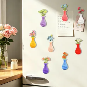 3D Printed Magnetic Flower Vase Refrigerator Magnet Creative Spiral Plant Pot Cute Fridge Sticker Home Kitchen Decor