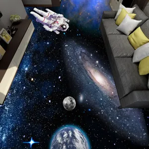 3D space galaxy floor sticker detail, realistic astronaut and earth design for room decor.