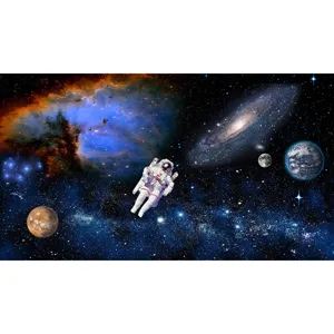 Detailed view of space astronaut galaxy design floor sticker for home decoration
