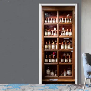 3D vintage wine cabinet door sticker self-adhesive waterproof wallpaper for bedroom home decor
