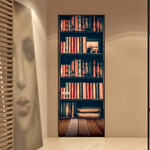 3D bookshelf door sticker waterproof self-adhesive wall mural for bedroom home decor