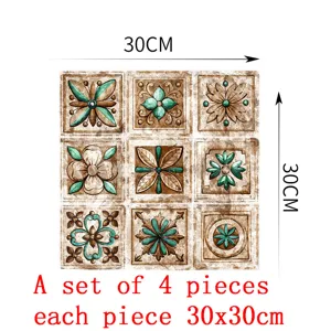 Vintage square anti-slip floor stickers and wall tile decals for home decor, 4 pcs set.