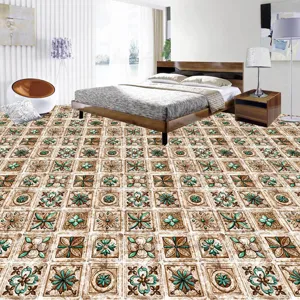 Square anti-slip floor sticker with vintage tile pattern for home decoration and room upgrade.