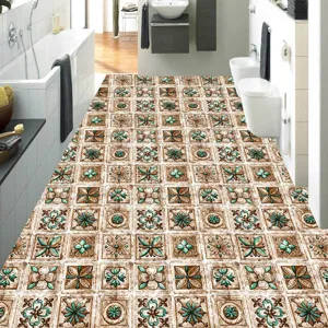 Square anti-slip vintage floor sticker, waterproof tile pattern sticker for decor.