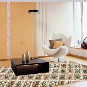 Vintage tile pattern square anti-slip floor sticker for home decor in living room.