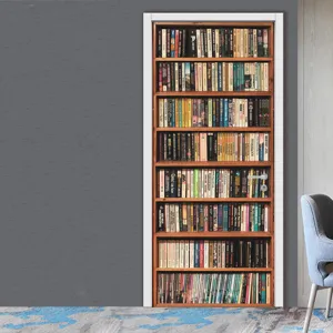 3D bookshelf door sticker waterproof self adhesive wallpaper home decor room renovation