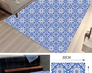 Blue and white porcelain tile sticker waterproof anti-slip floor wall sticker for home decoration.