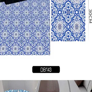 Blue and white tile pattern floor sticker waterproof non-slip wall decor size 30cm.