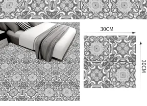 Square anti-slip floor sticker detail view featuring black and white retro pattern.
