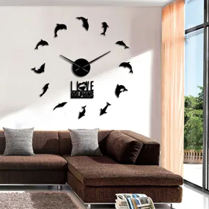 Acrylic dolphin wall clock DIY mirror clock for living room home decor modern design