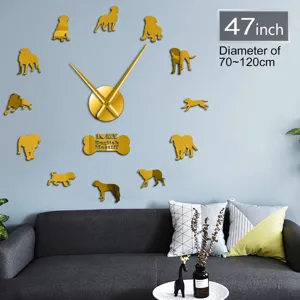 DIY 3D Acrilico Specchio Orologio da Parete Cane Silhouettes Design Moderno Grande 47 Pollici