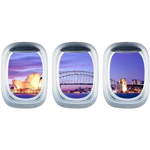 Adesivo murale oblò aereo 3D in 3 pezzi con paesaggio di Sydney, rimovibile e autoadesivo.
