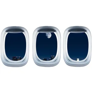 Vista dettagliata di adesivo murale finestra aereo 3pz con citta notturna e luna vista paesaggio.