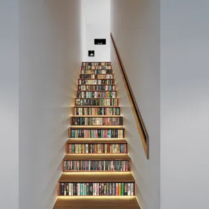 3D bookshelf stair sticker waterproof removable wallpaper DIY staircase riser decor for home living room
