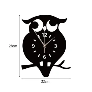 Cute owl acrylic wall clock with silent movement, modern home decor clock 28x22cm.