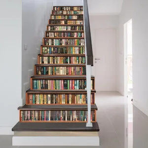 3D bookshelf stair sticker waterproof removable wallpaper for home decor interior stair decoration