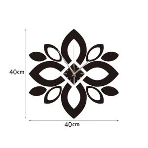 Creative acrylic mirror wall clock with silent movement, flower shaped 40x40cm design.