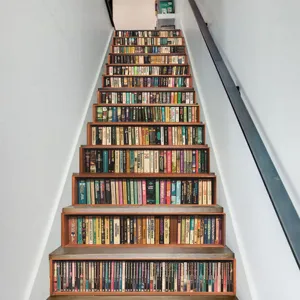 3D Bookshelf Stair Stickers Waterproof Removable PVC Stair Risers Decals Home Decor Staircase Wall Mural