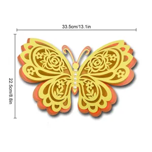 Close-up detail of 3D layered hollow paper butterfly wall sticker with pearl decor.