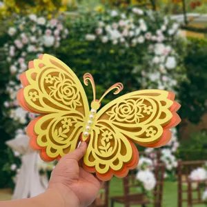 3D hollow paper butterfly wall sticker with pearl decor, multi-layer wedding party decor.