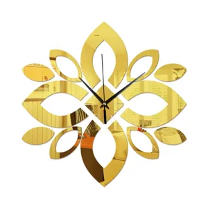 Acrylic wall clock modern decorative mirror flower design silent quartz movement gold 3D