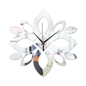 Modern acrylic mirror wall clock decorative 3D flower petal clocks for living room