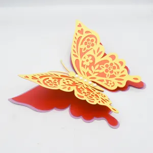 Detailed closeup of the 3D layered hollow paper butterfly wall sticker featuring pearl accents.