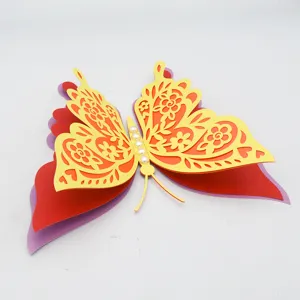 3D Hollow Butterfly Wall Sticker Multi-layer Paper Decoration with Pearls for Home