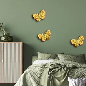 3D hollow butterfly wall stickers, gold multi-layer decorative stickers for home and wedding decor.